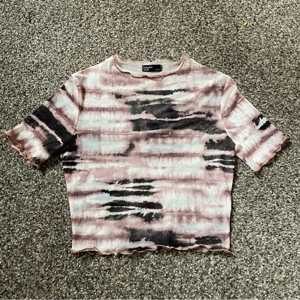 Brown and white tie dye mesh top